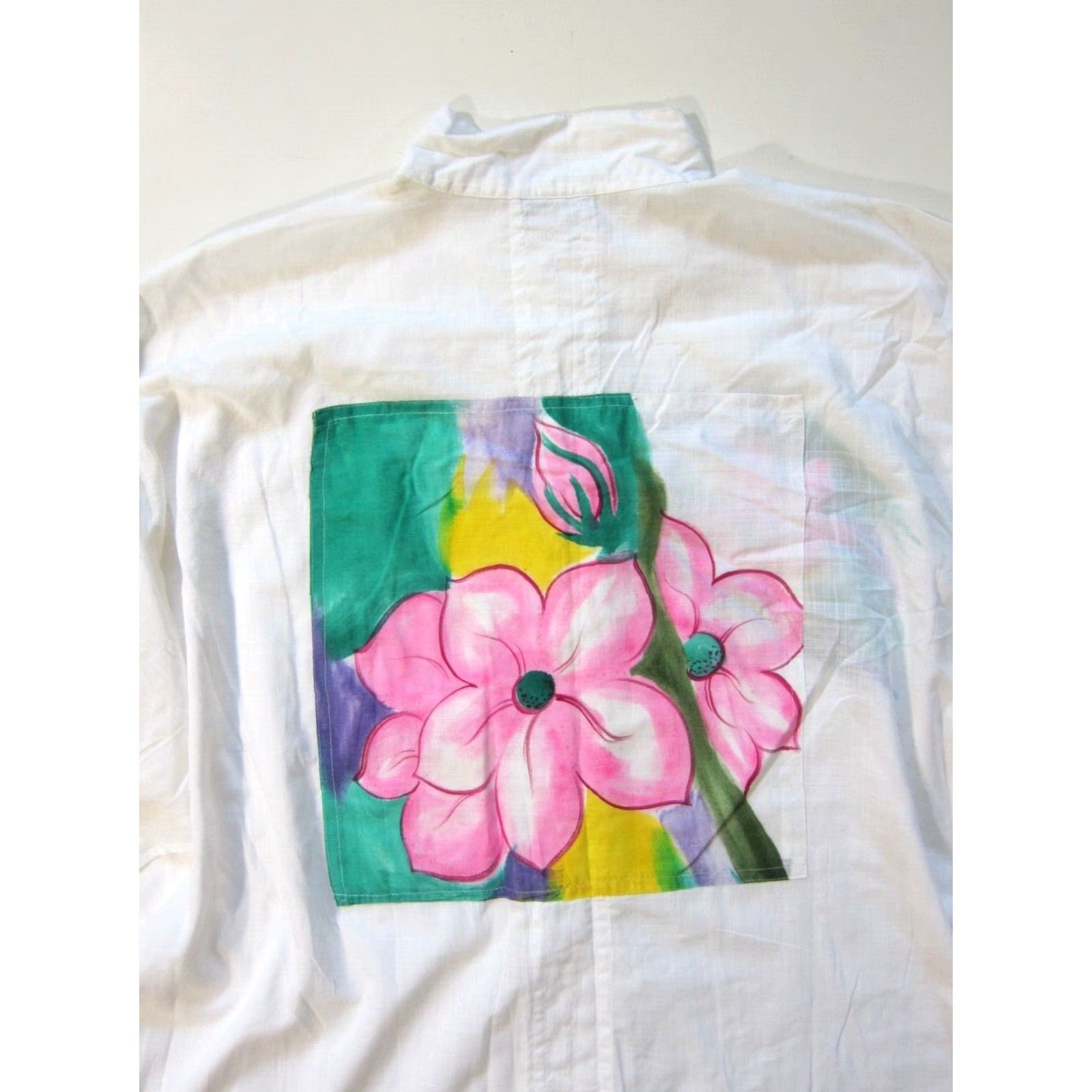 Vintage Vintage Dilemma Art Cotton White Hand Painted Floral Button Down Blouse L-XL - Women Shirt Size L / US 10 / IT 46 - 5 Thumbnail