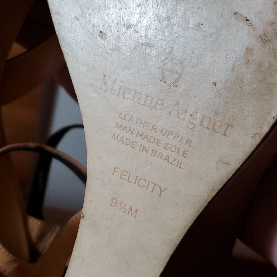 Etienne Aigner Etienne Aigner Size 9.5 Vintage Leather Wedge Tan Strappy Size US 9.5 / IT 39.5 - 8 Thumbnail