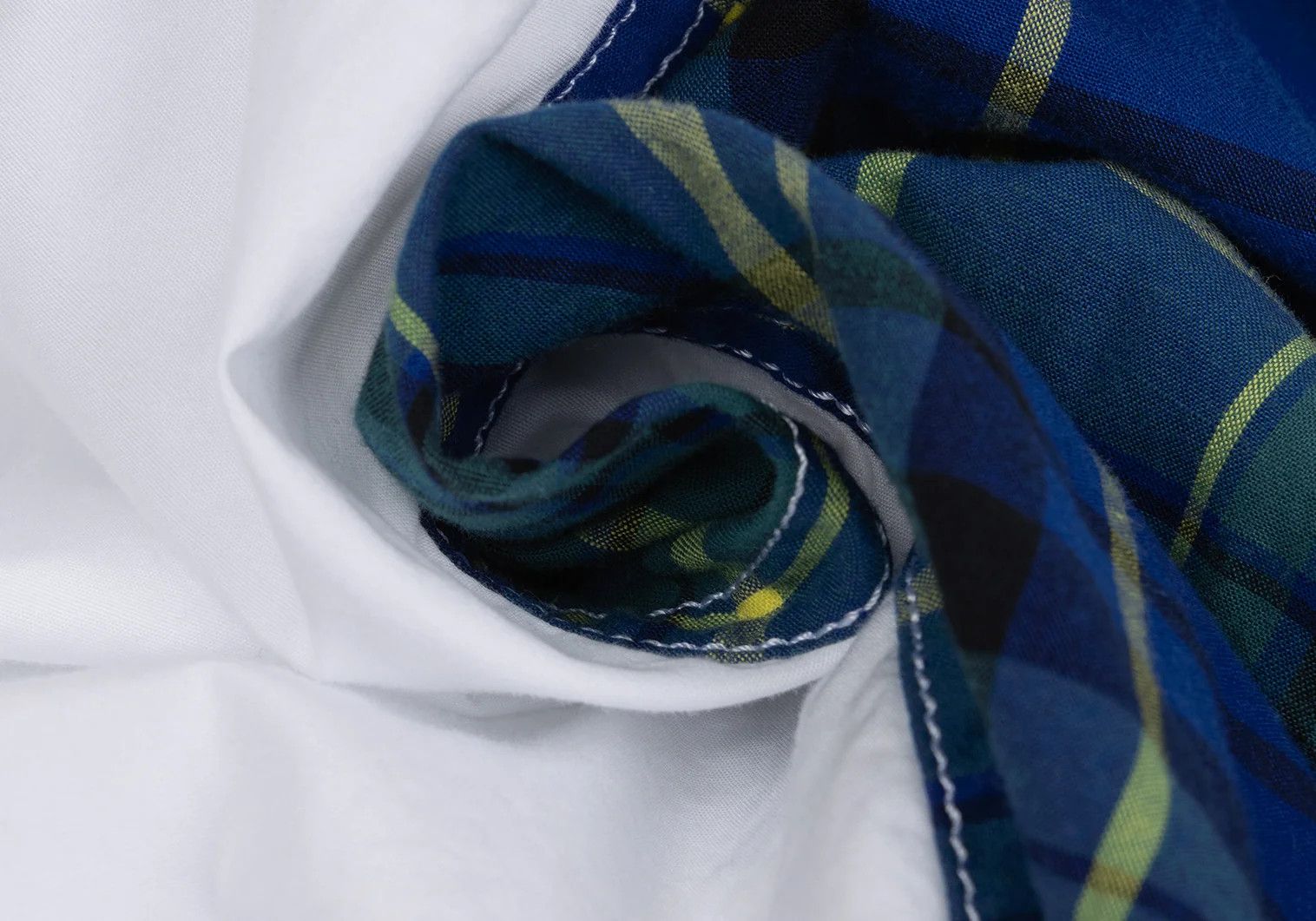Ganryu Cotton Check Color Block Shirt in White and Blue, M Size US M / EU 48-50 / 2 - 16 Thumbnail