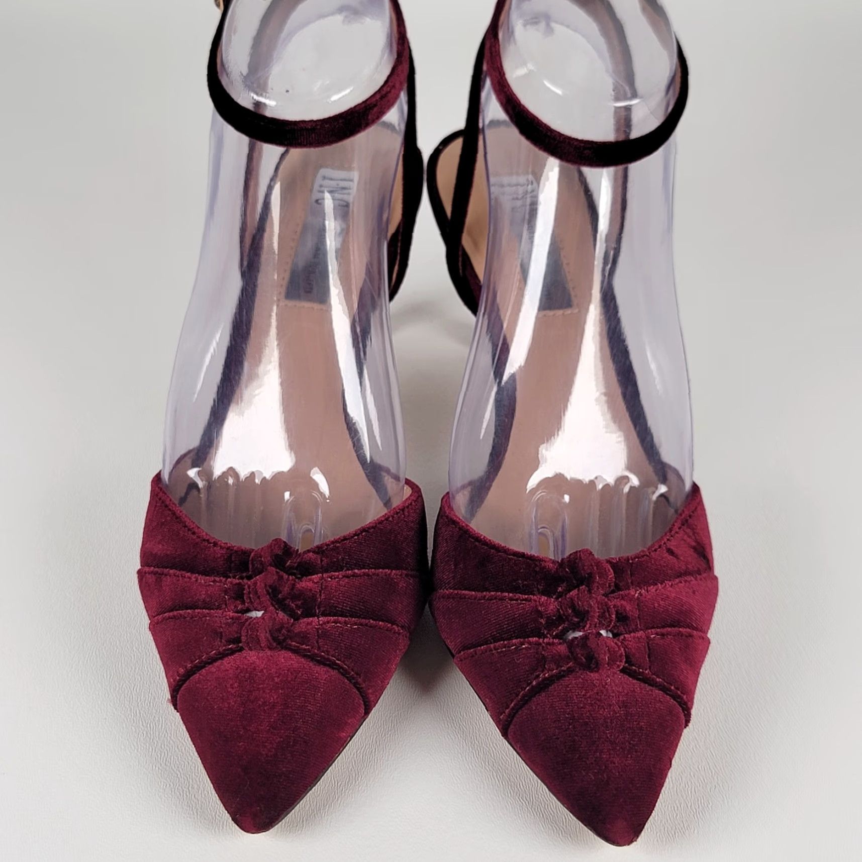 Vintage VINTAGE INC Burgundy Wine Strap Heels With Gold Metal Detail Cocktail 1970s Velvet Size 8M Womens Size US 8 / IT 38 - 2 Thumbnail