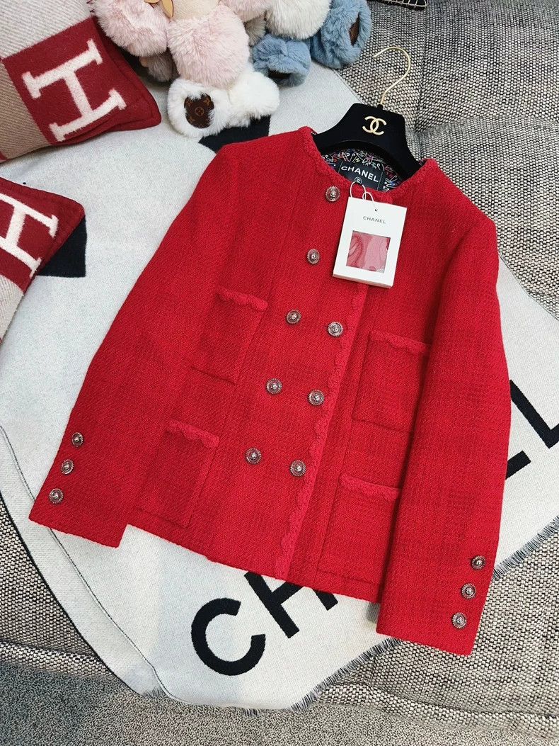 Chanel Chanel 24A red small lace double-breasted four-pocket twee Size XXS / US 00 / IT 34 - 1 Thumbnail