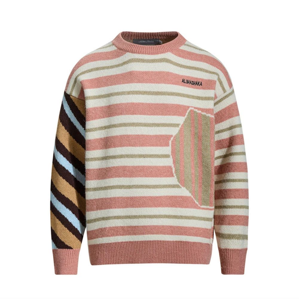 Vintage Hip-hop irregular men's casual knitted crew neck sweater Size US M / EU 48-50 / 2 - 1 Thumbnail