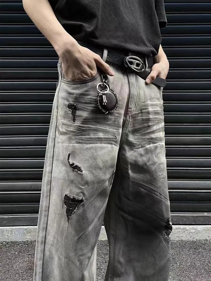 Designer × Japanese Brand Faded color washed dirty wash ripped design wide leg jeans Size US 33 - 4 Thumbnail