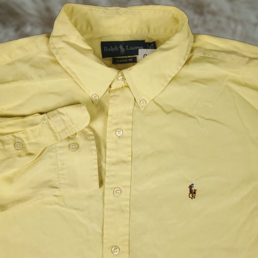 Ralph Lauren Ralph Lauren Dress Shirt Mens Size 17.5 Yellow Button-Up Long Sleeve Solid Classic Size 46R - 1 Thumbnail