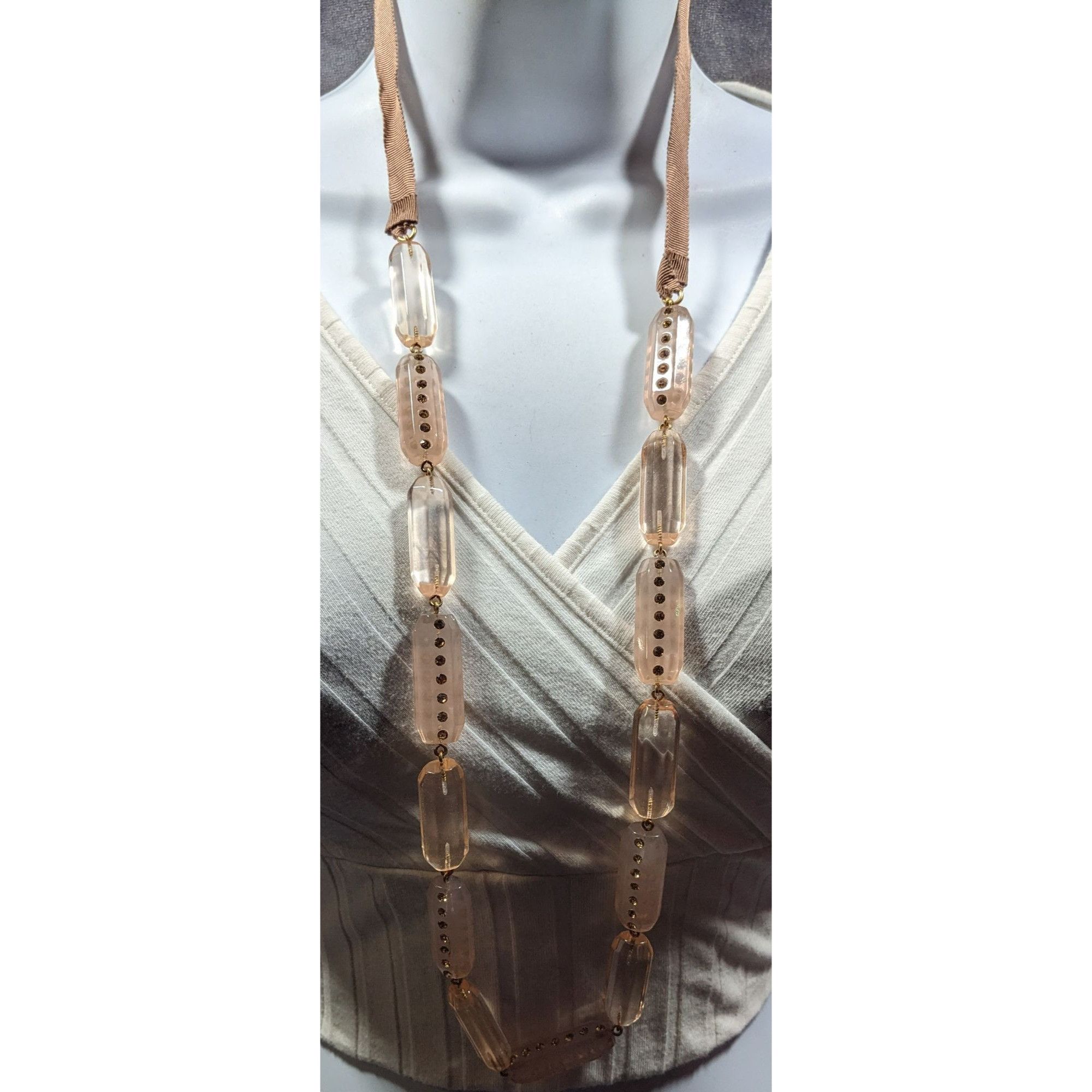 J.Crew J.Crew Translucent Pink Link Tie On Necklace With Rhinestone Size ONE SIZE - 9 Thumbnail
