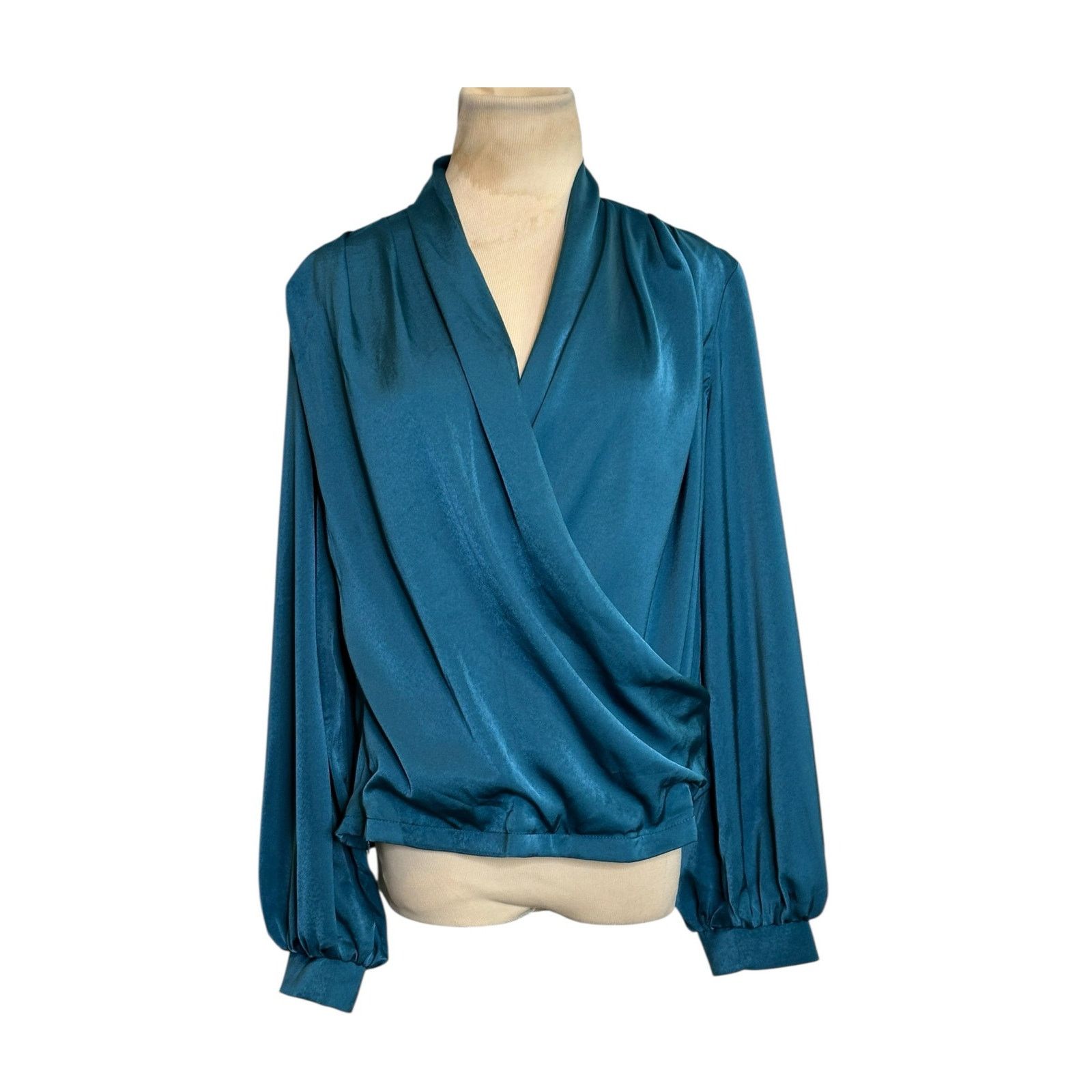 Shein Shein teal crossed front draped blouse size 6 Size M / US 6-8 / IT 42-44 - 1 Thumbnail