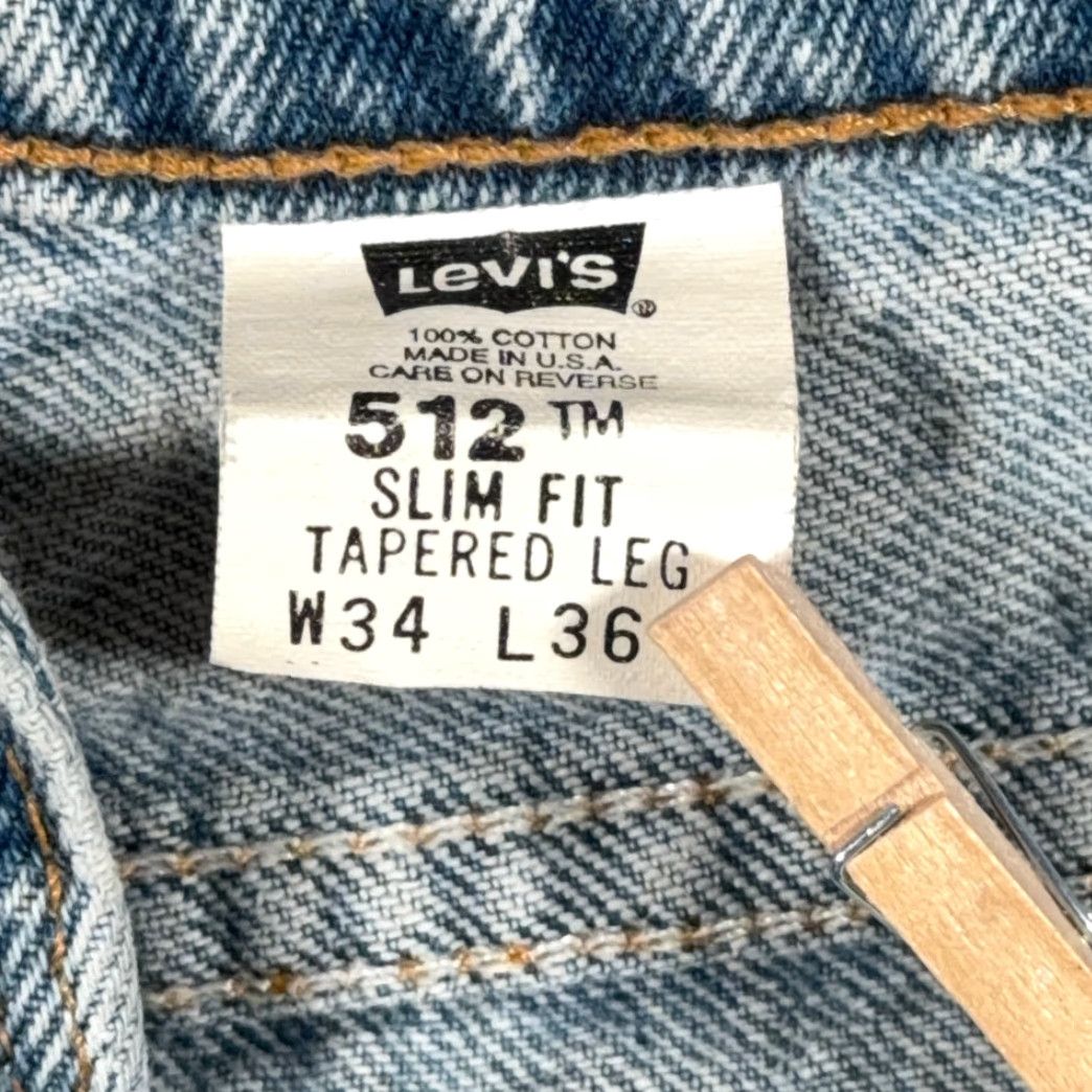 Levi's VINTAGE Levi's 512 Jeans Mens 34x36 Blue Light Wash Denim Slim Tapered USA 90s Mens Size US 34 / EU 50 - 6 Thumbnail