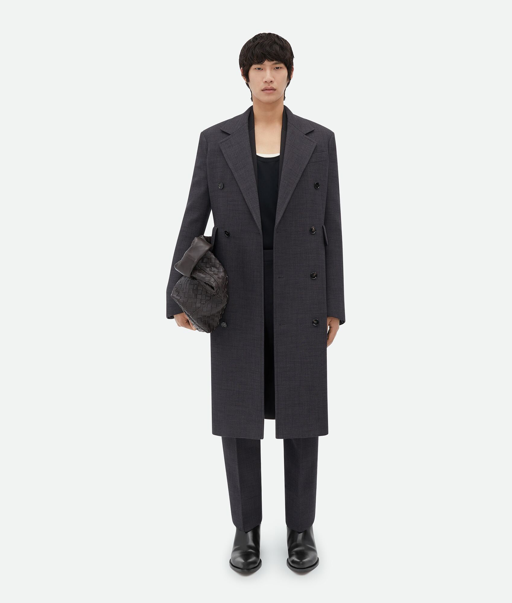 Bottega Veneta o1w1db10225 Curved Sleeves Wool Coat in Andesite Melange Size US M / EU 48-50 / 2 - 4 Thumbnail