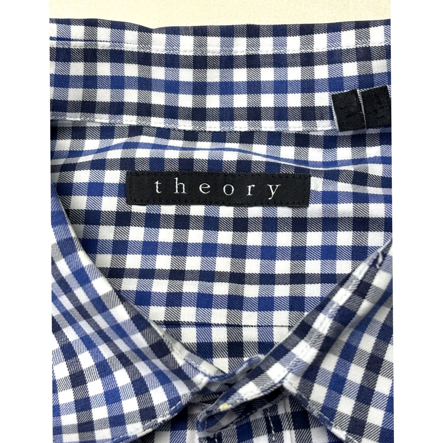 Theory Theory Mens XL Gingham Button Down Shirt Blue White Long Sleeve Cotton Shirt Size US XL / EU 56 / 4 - 4 Thumbnail