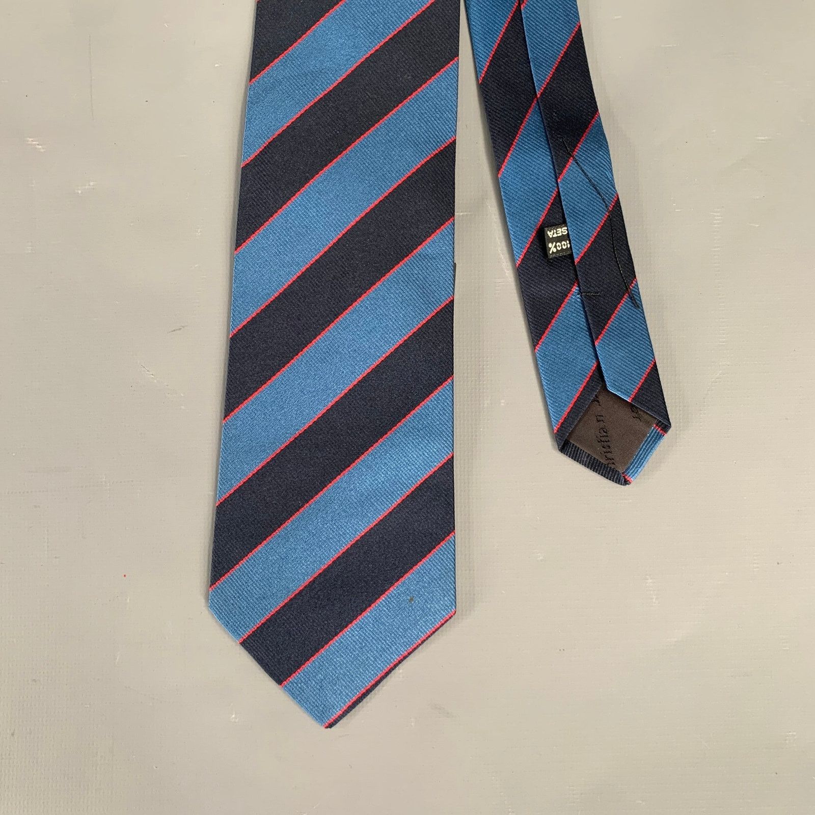 Dior CHRISTIAN DIOR Navy Red Stripe Silk Tie Size ONE SIZE - 1 Thumbnail