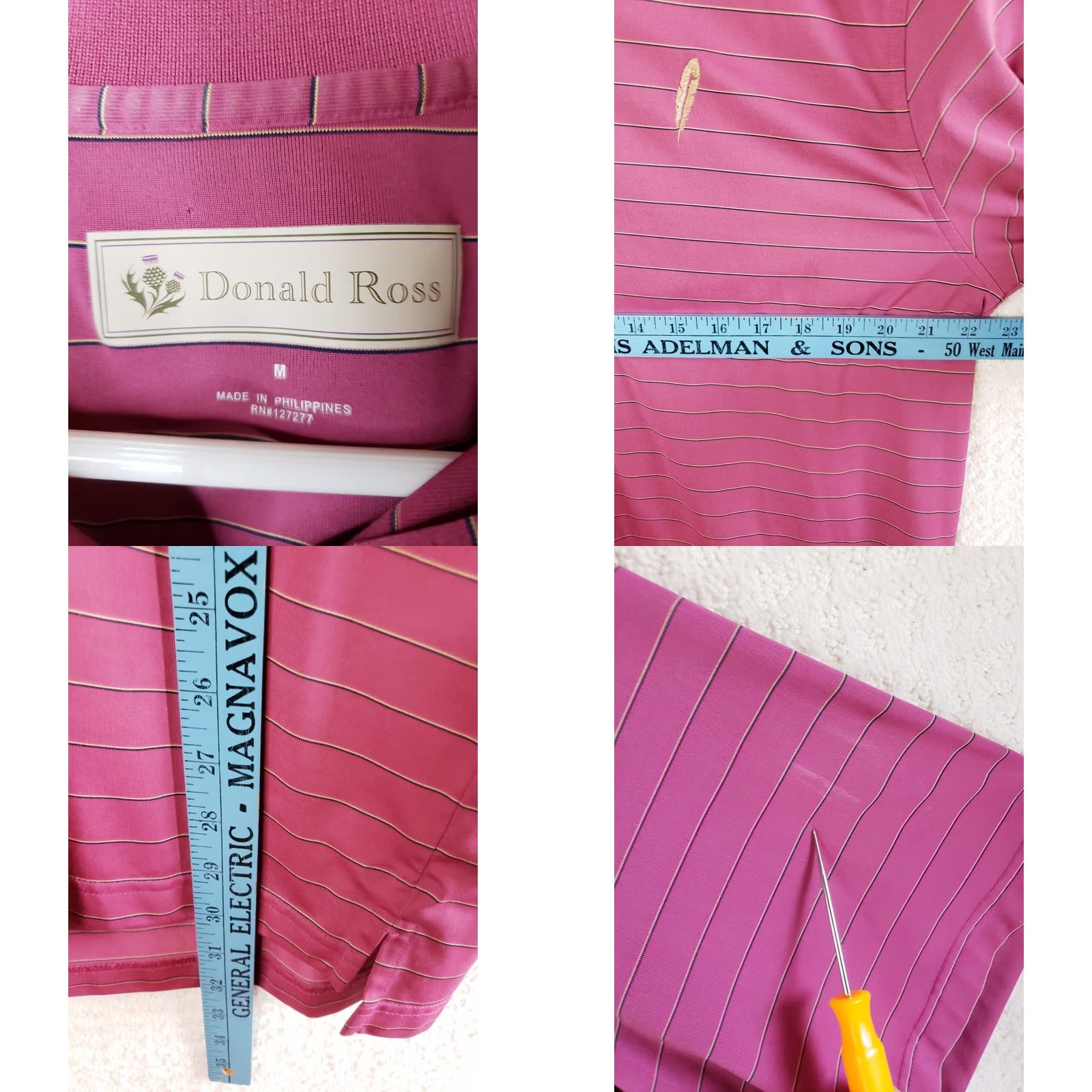 Vintage Donald Ross Shirt Mens M Purple Men striped Polo Golf size short sleeve Size US M / EU 48-50 / 2 - 8 Thumbnail