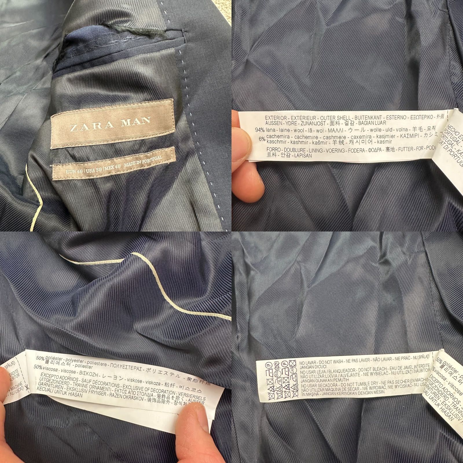 Zara Zara Man Blazer Jacket Mens 38 Navy Blue Wool Cashmere Single Breasted Suit Work Size 38R - 8 Thumbnail