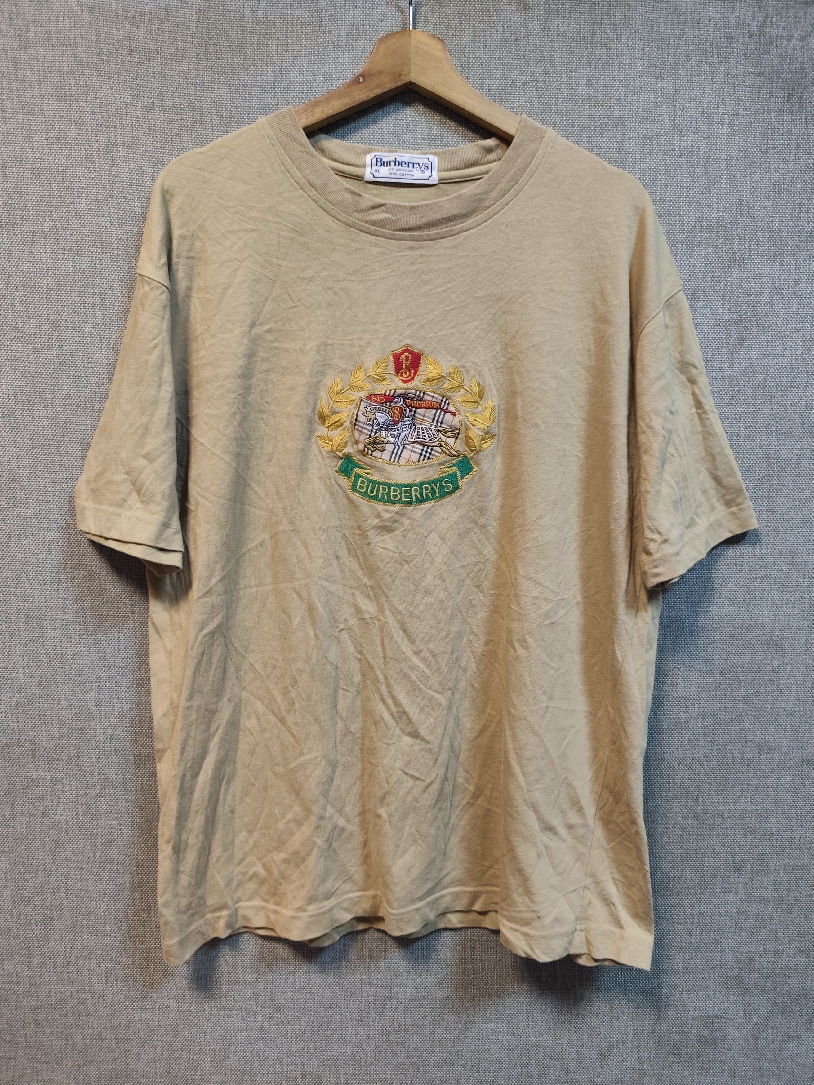 Burberry Vintage 90s t shirt Burberry big logo embroidery Size US XL / EU 56 / 4 - 1 Thumbnail