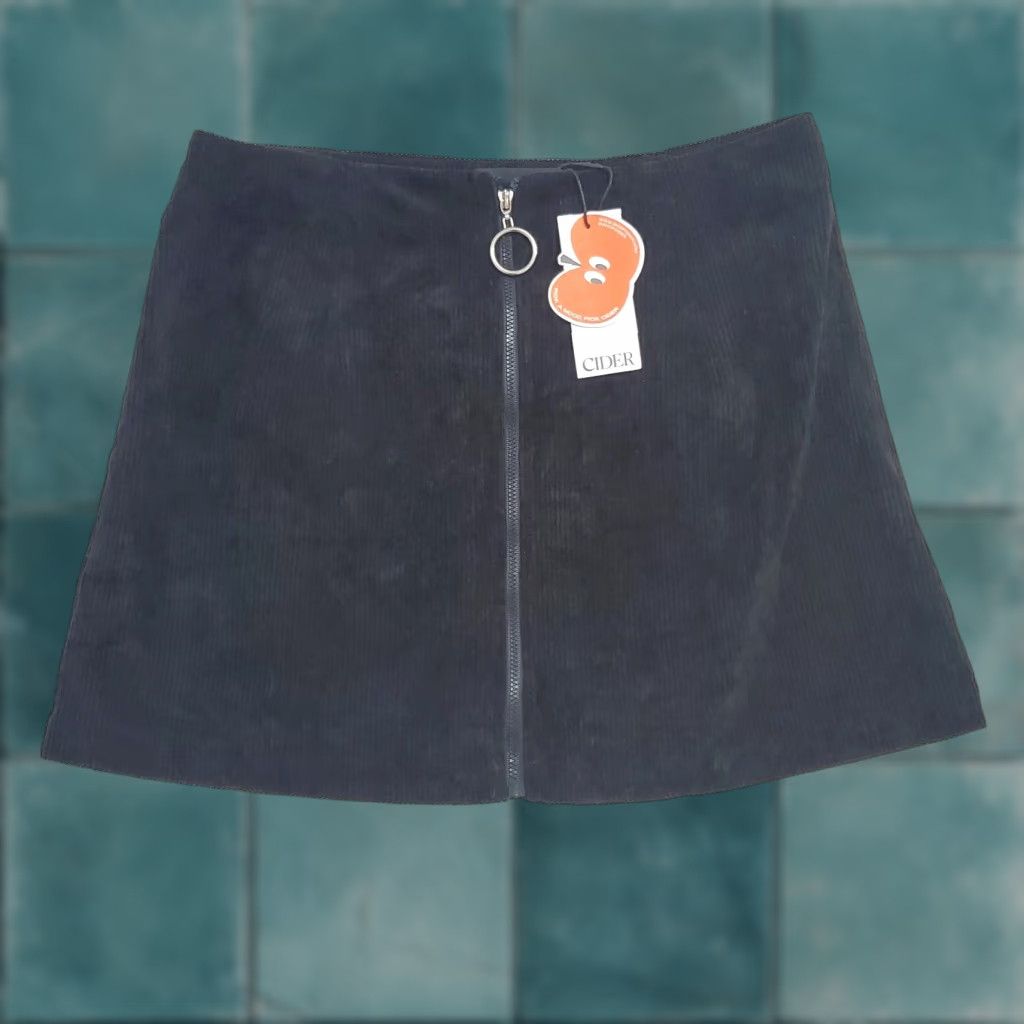 Cider Cider Mini Skirt Women L Black Corduroy Front Zip Grunge Punk Size 36" / US 14 / IT 50 - 1 Thumbnail