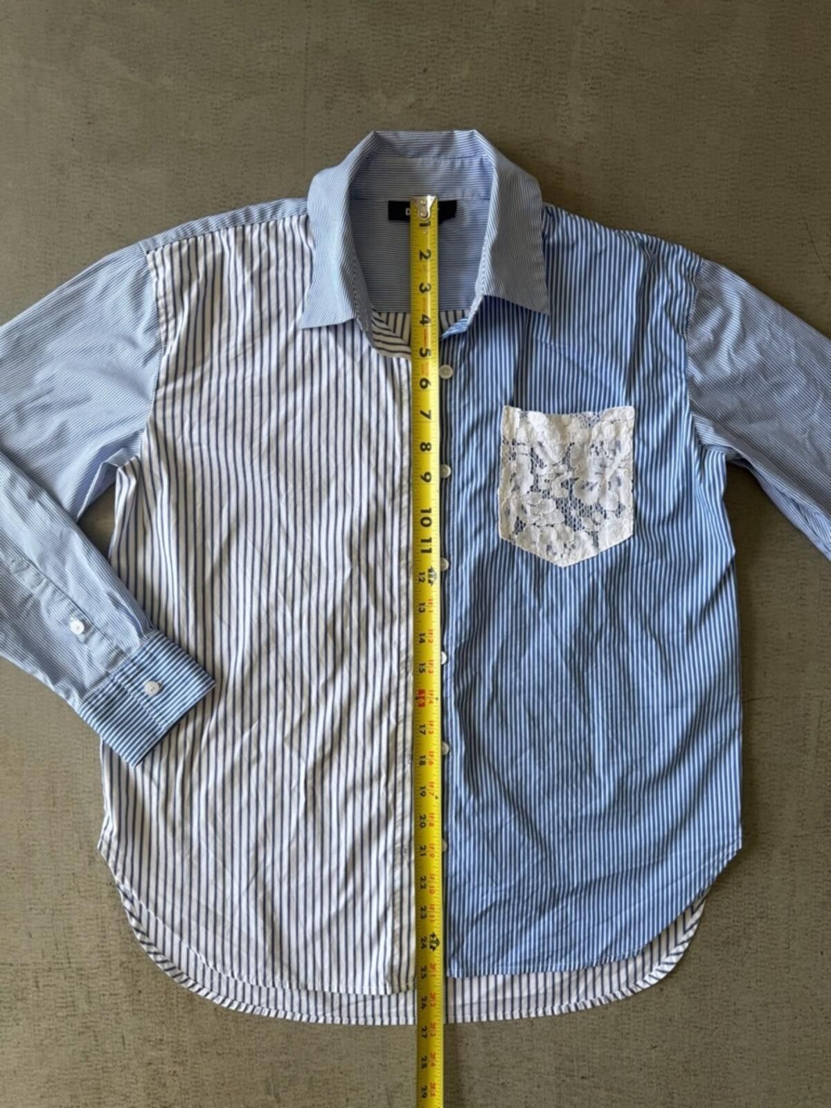 DKNY DKNY / Lace Pocket Striped Button Down Shirt / Blue White Size S / US 4 / IT 40 - 5 Thumbnail