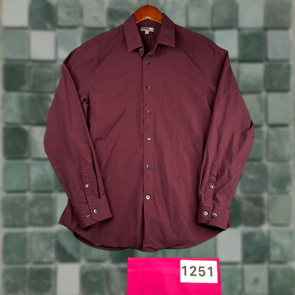 Express Express Shirt Mens Medium Burgundy Fitted Button-Up Long Sleeve Casual Slim- Fit 1MX Size US M / EU 48-50 / 2 - 1 Thumbnail