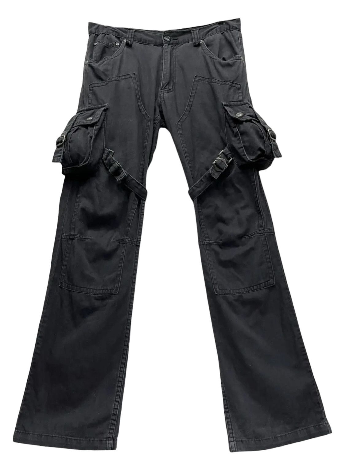 Seditionaries 🔥BIKE STAR Punk Bondage Cargo Double Knee Faded Black Flare Size US 32 / EU 48 - 1 Thumbnail