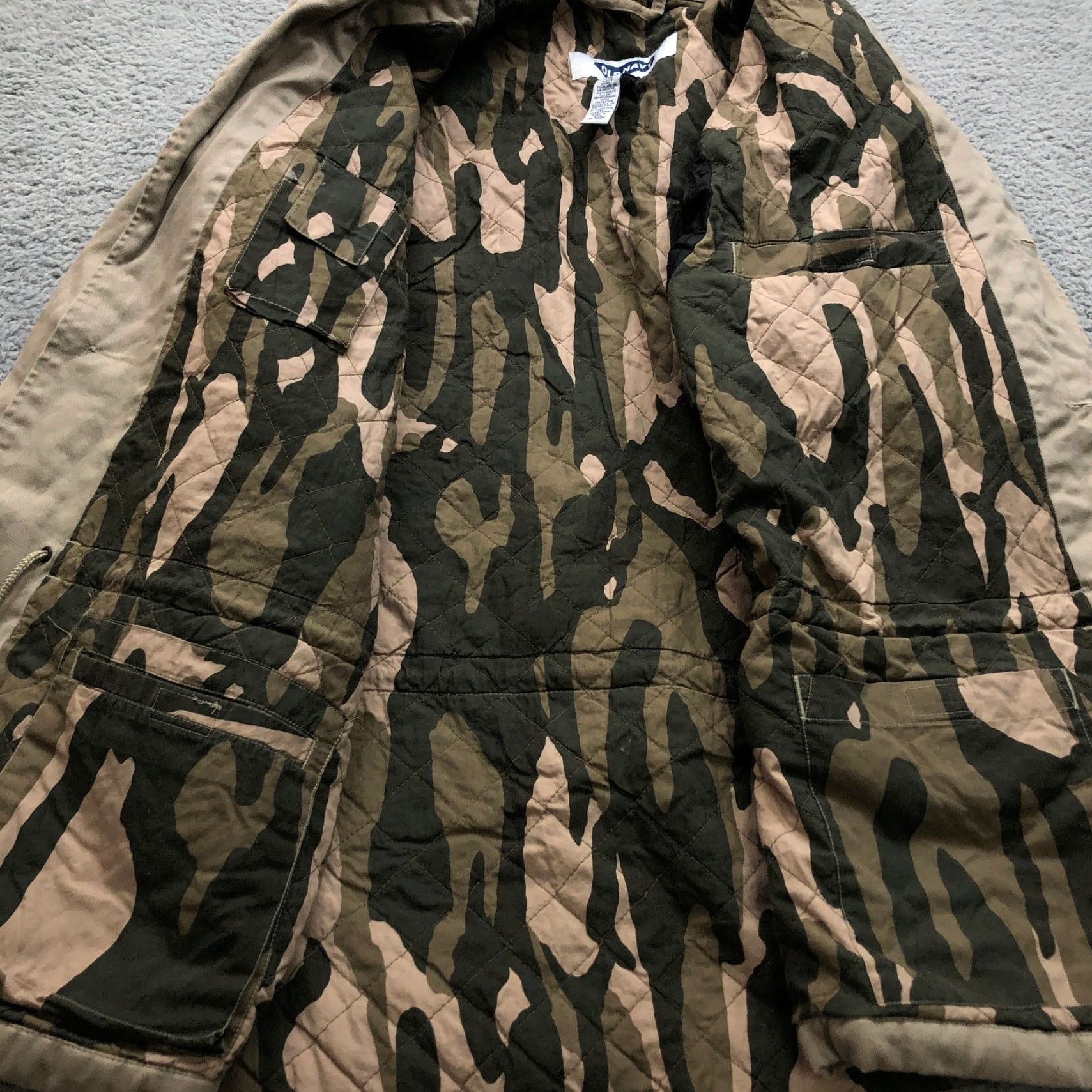 Old Navy VINTAGE Old Navy Field Utility Jacket Mens Large L Tan Camo Lined Barn Coat Jacket Size US L / EU 52-54 / 3 - 4 Thumbnail