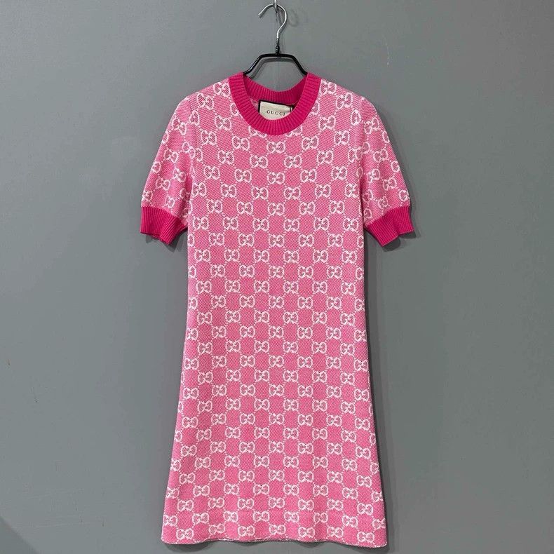 Gucci Pink Knit Dress with Logo Print - dmc Size S / US 4 / IT 40 - 1 Thumbnail