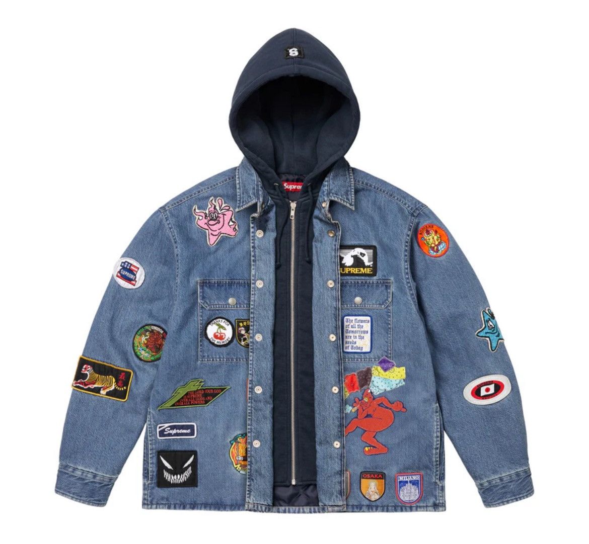 Supreme × Vintage Supreme Patches Hooded Zip Up Shirt Denim Size US L / EU 52-54 / 3 - 2 Thumbnail