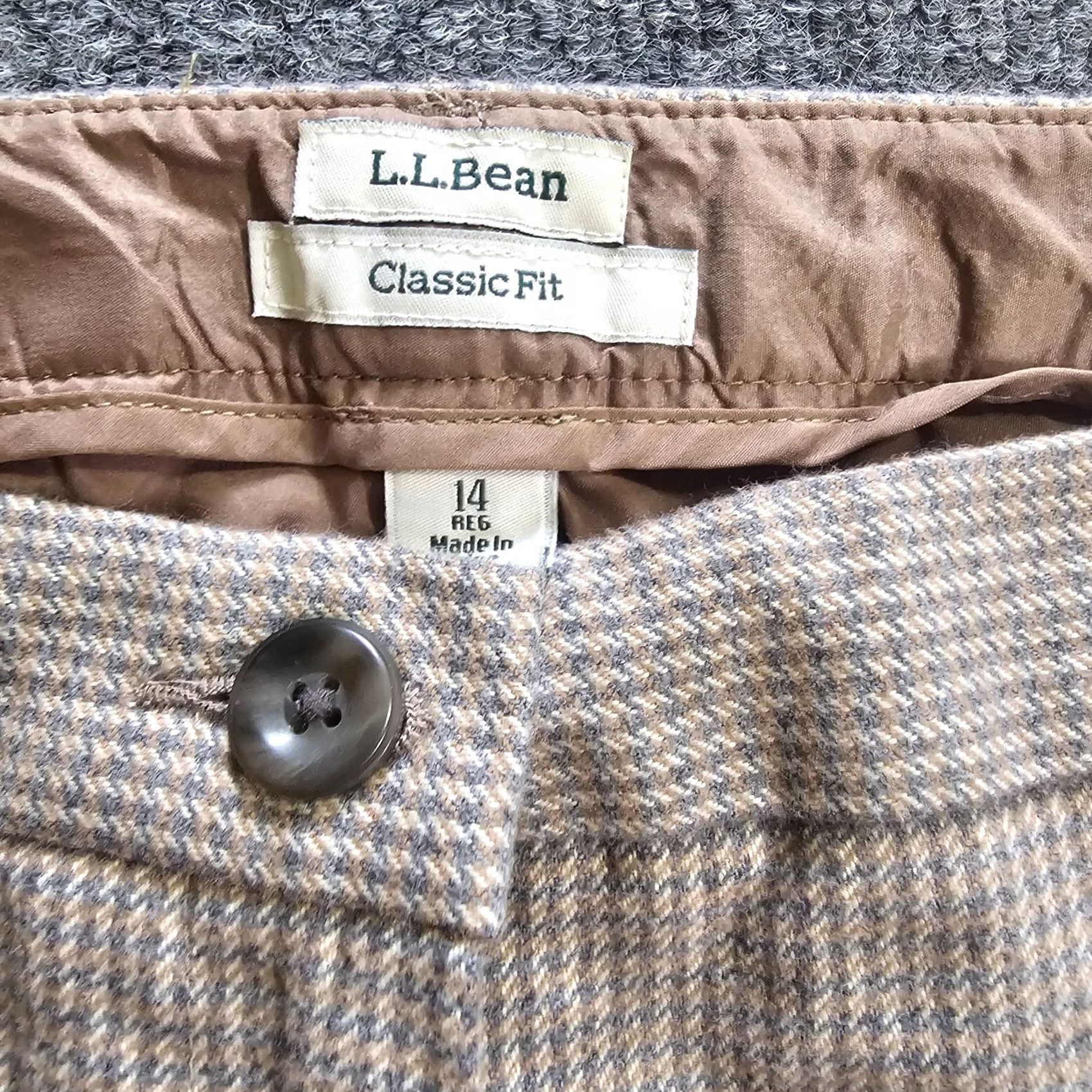 Vintage L.L. Bean Pants Womens 14 Beige Flannel Houndstooth Straight Leg Career Classic Size 36" / US 14 / IT 50 - 7 Thumbnail