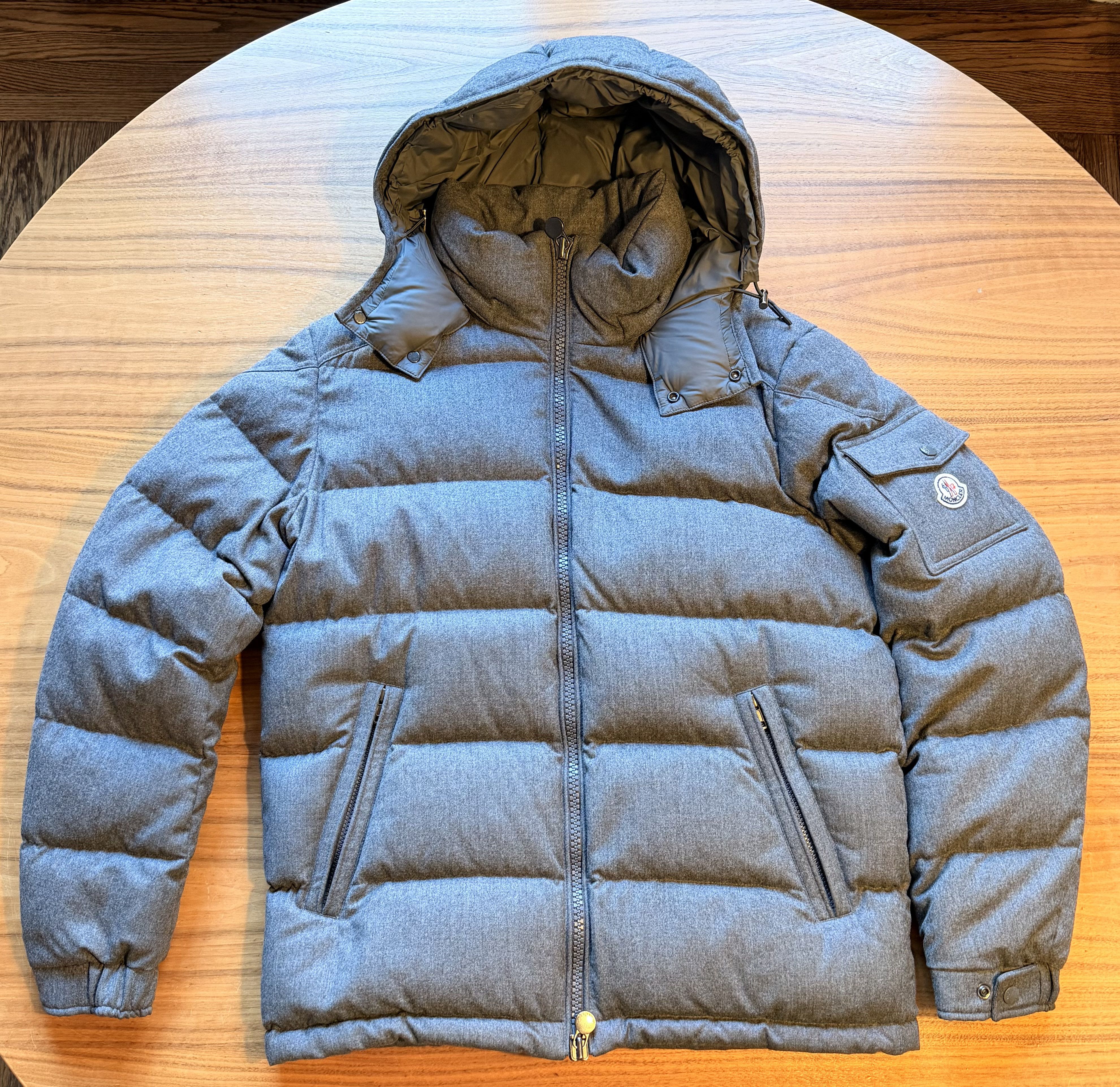 Moncler Montgenevre Gray Wool Flannel Hooded Puffer Jacket Size US XL / EU 56 / 4 - 1 Thumbnail