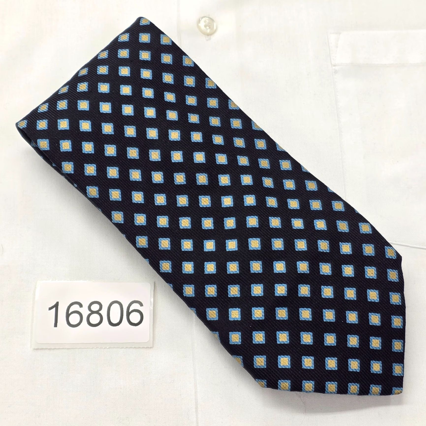 Brioni Brioni Necktie Mens Navy Blue Geometric Pattern 100% Silk Designer Satin Long 62" x 4" Italy Silk Tie - Mens Fashion Gift Size ONE SIZE - 8 Thumbnail