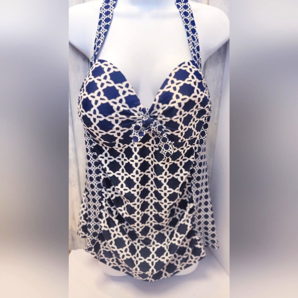 Merona Merona Navy and White Halter Swimsuit Top Size Large Size ONE SIZE - 1 Thumbnail