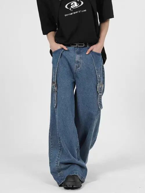 VIBE Jeans with double-layer splicing metal leather buckle design Size US 32 / EU 48 - 4 Thumbnail