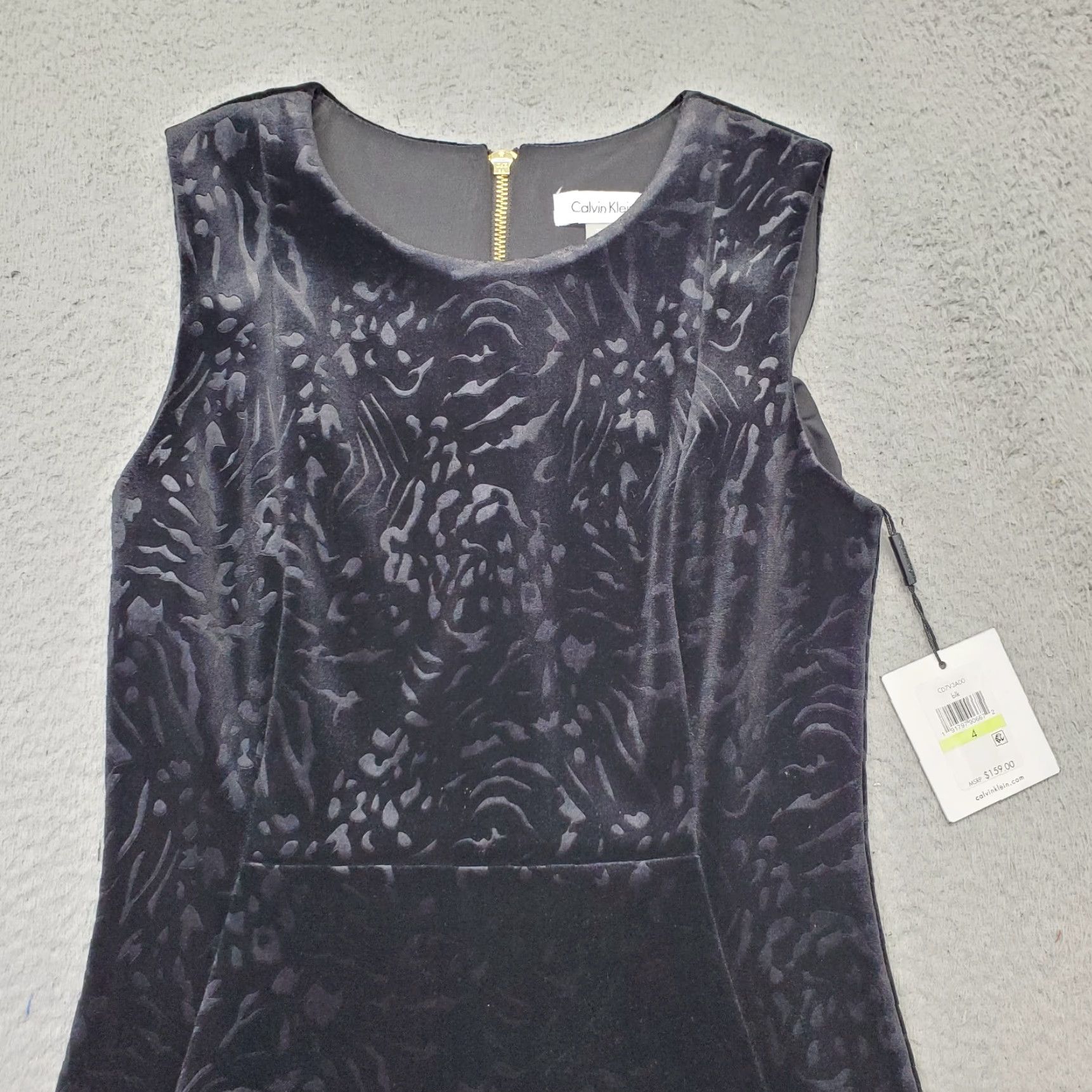 Calvin Klein Calvin Klein Knee Length Sheath Dress Womens 4 Black Velvet Stretch Jewel Neck 4 Womens Black Velvet Sheath Dress Size S / US 4 / IT 40 - 6 Thumbnail
