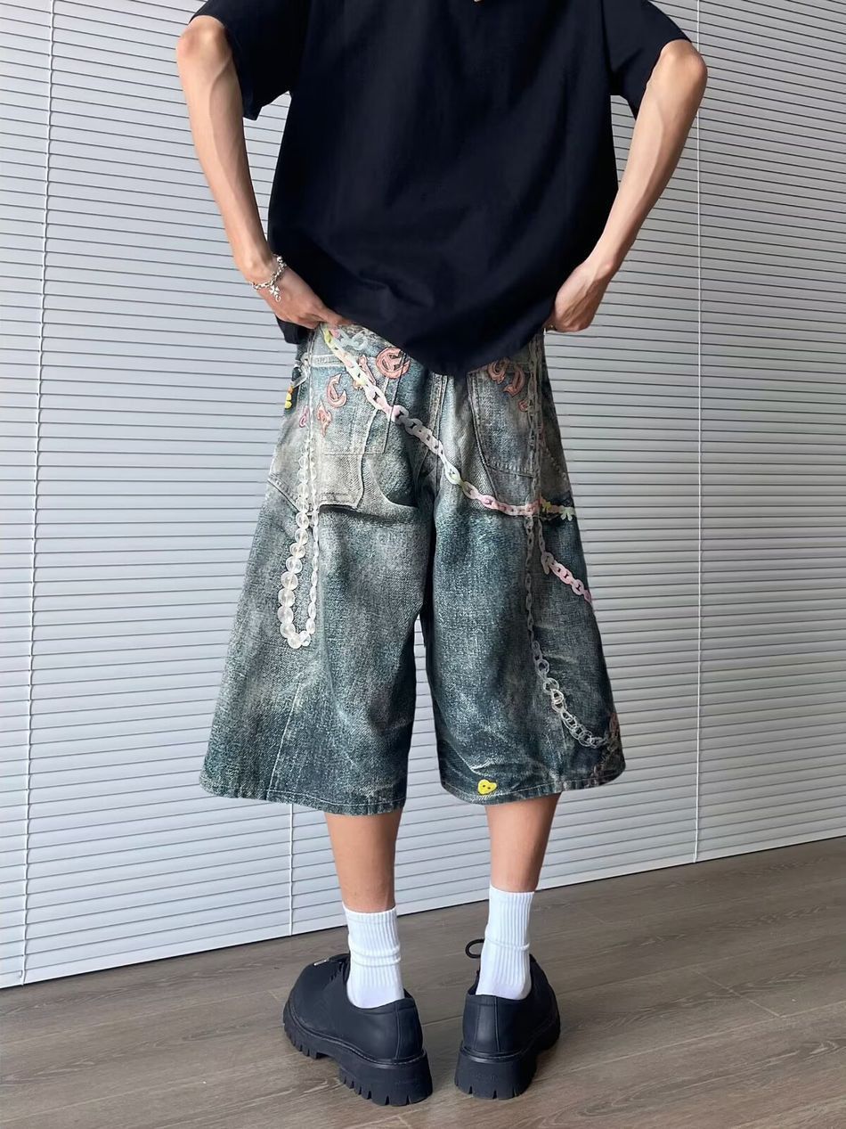 Japanese Brand Retro hip-hop chain printed denim shorts Size US 32 / EU 48 - 4 Thumbnail
