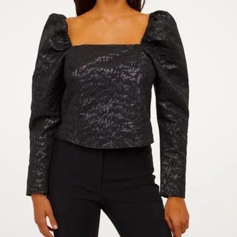 H&M H&M | Puff Sleeve, Square Neck Shimmer Blouse | Size Medium Size M / US 6-8 / IT 42-44 - 1 Thumbnail