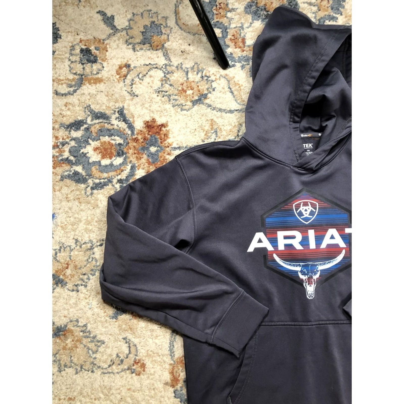 Ariat Ariat Hoodie Mens Small Gray Fleece Pullover Graphic Print Western Bull Skull Logo Kangaroo Pocket Crew Neck Sleeve Long Size US S / EU 44-46 / 1 - 3 Thumbnail
