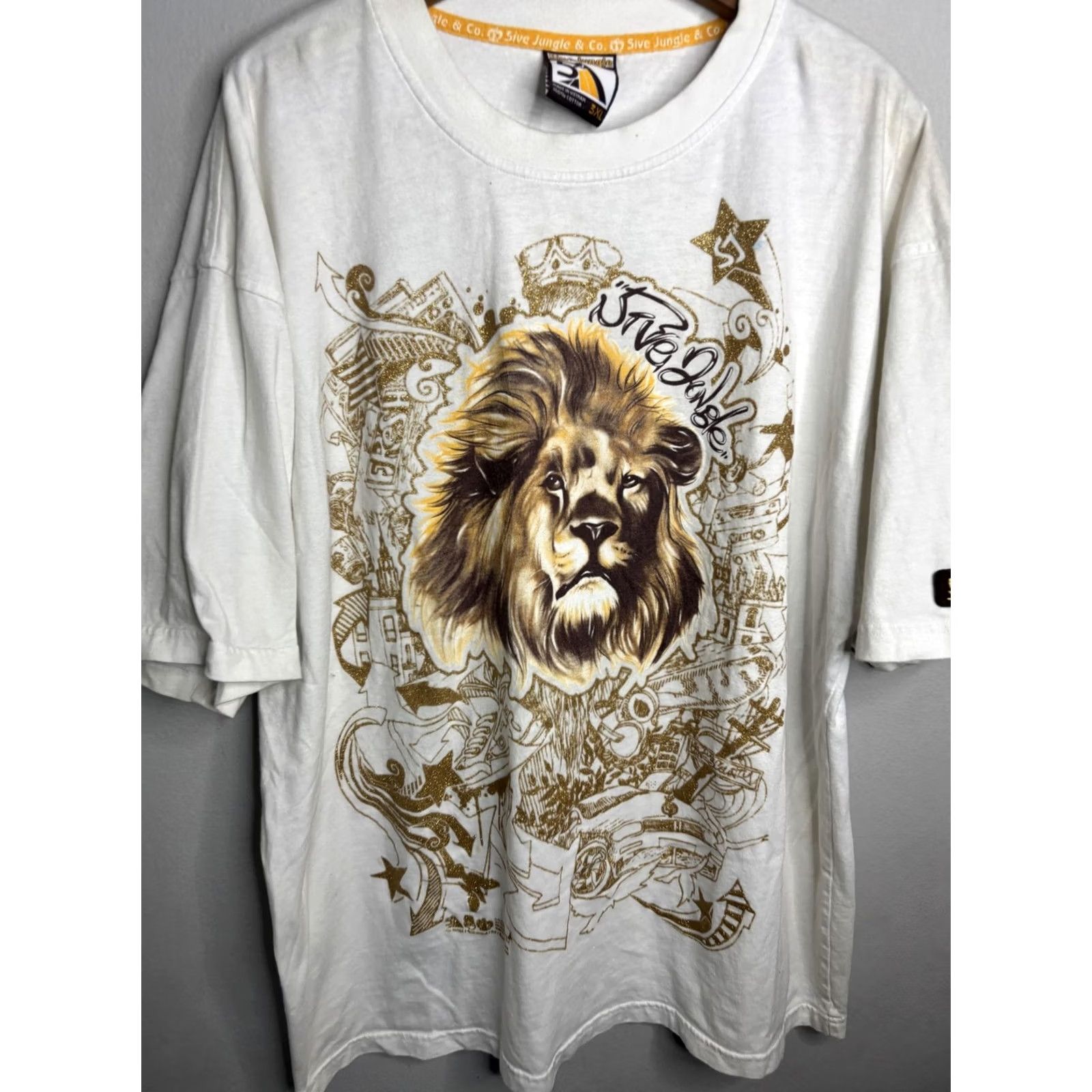 Vintage 5ive Jungle Shirt Mens 3XL White Lion Graphic Urban Street Art Tee Hip Hop 2000s Size US XXL / EU 58 / 5 - 2 Thumbnail