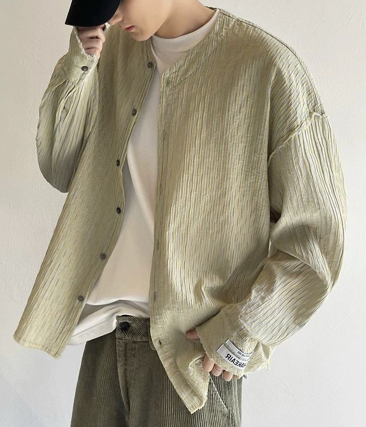 Japanese Brand × Vintage Retro fashion y2k distressed frayed crinkle pinstripe shirt Size US M / EU 48-50 / 2 - 2 Thumbnail