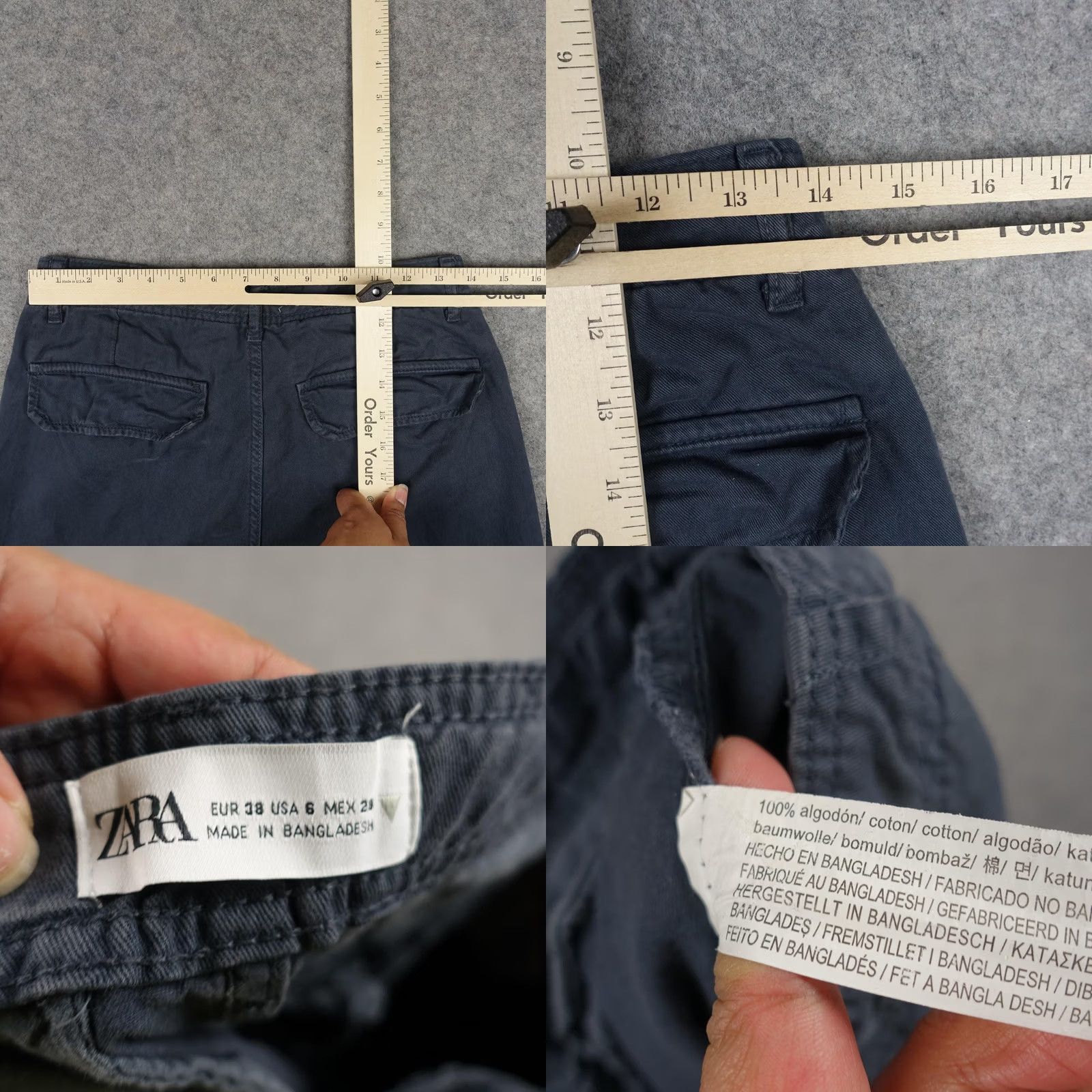Zara Zara Cargo Pants Womens 6 Gray Cotton Twill Cargo Pockets Straight Leg Casual Size 28" / US 6 / IT 42 - 9 Thumbnail
