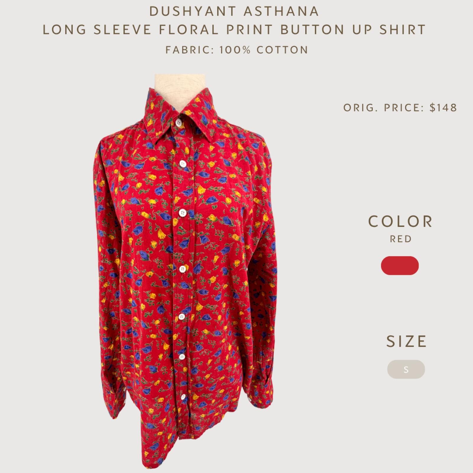 Other Dushyant Asthana Red Floral Button Up Shirt S Size US S / EU 44-46 / 1 - 2 Thumbnail