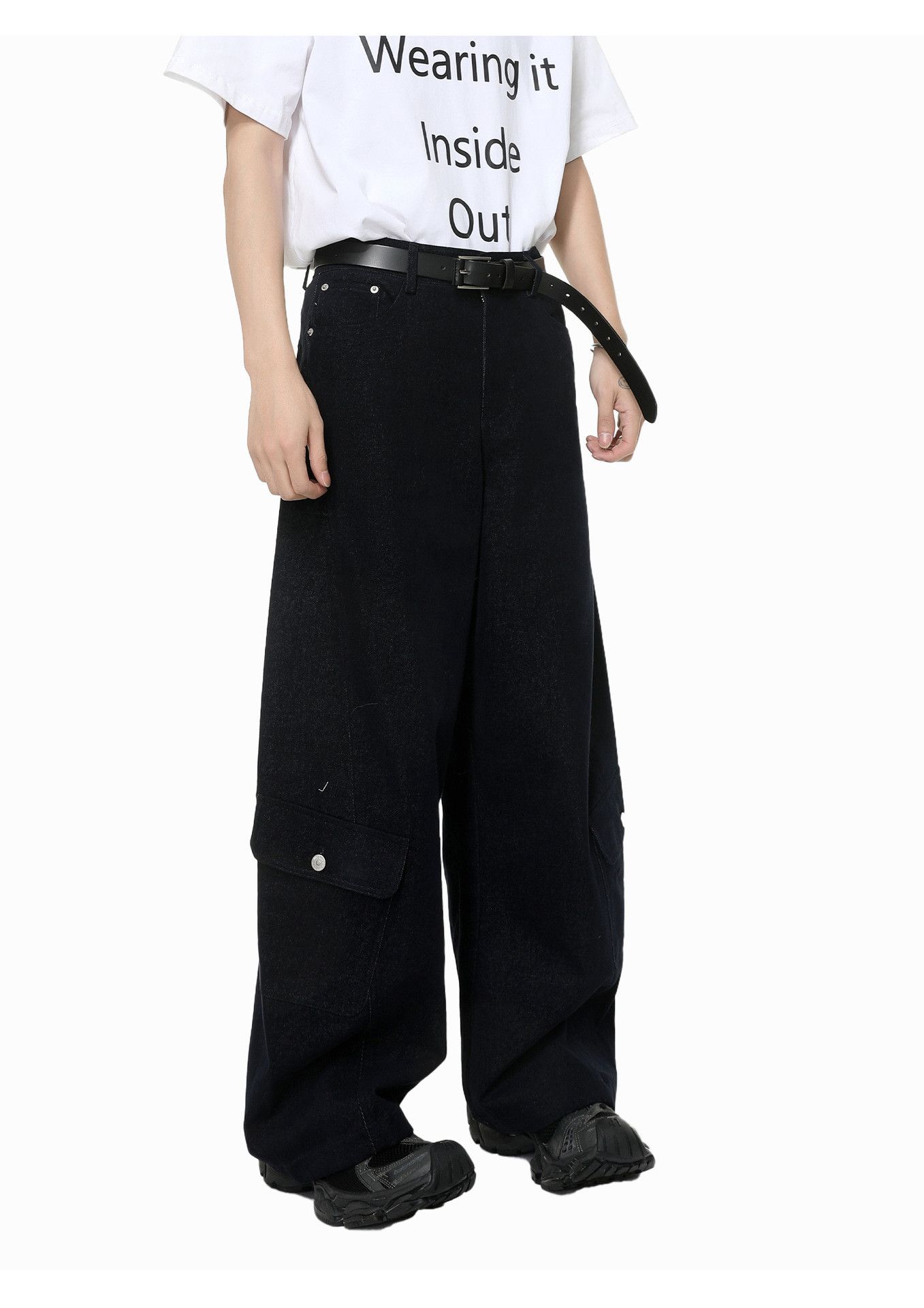 Japanese Brand Men's vibe multi-pocket patchwork curved loose jeans Size US 32 / EU 48 - 4 Thumbnail