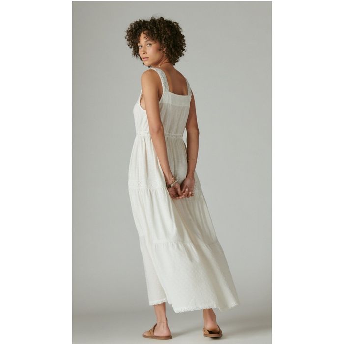 Lucky Brand Lucky Brand White Lace Maxi Tiered Dress Women's Size