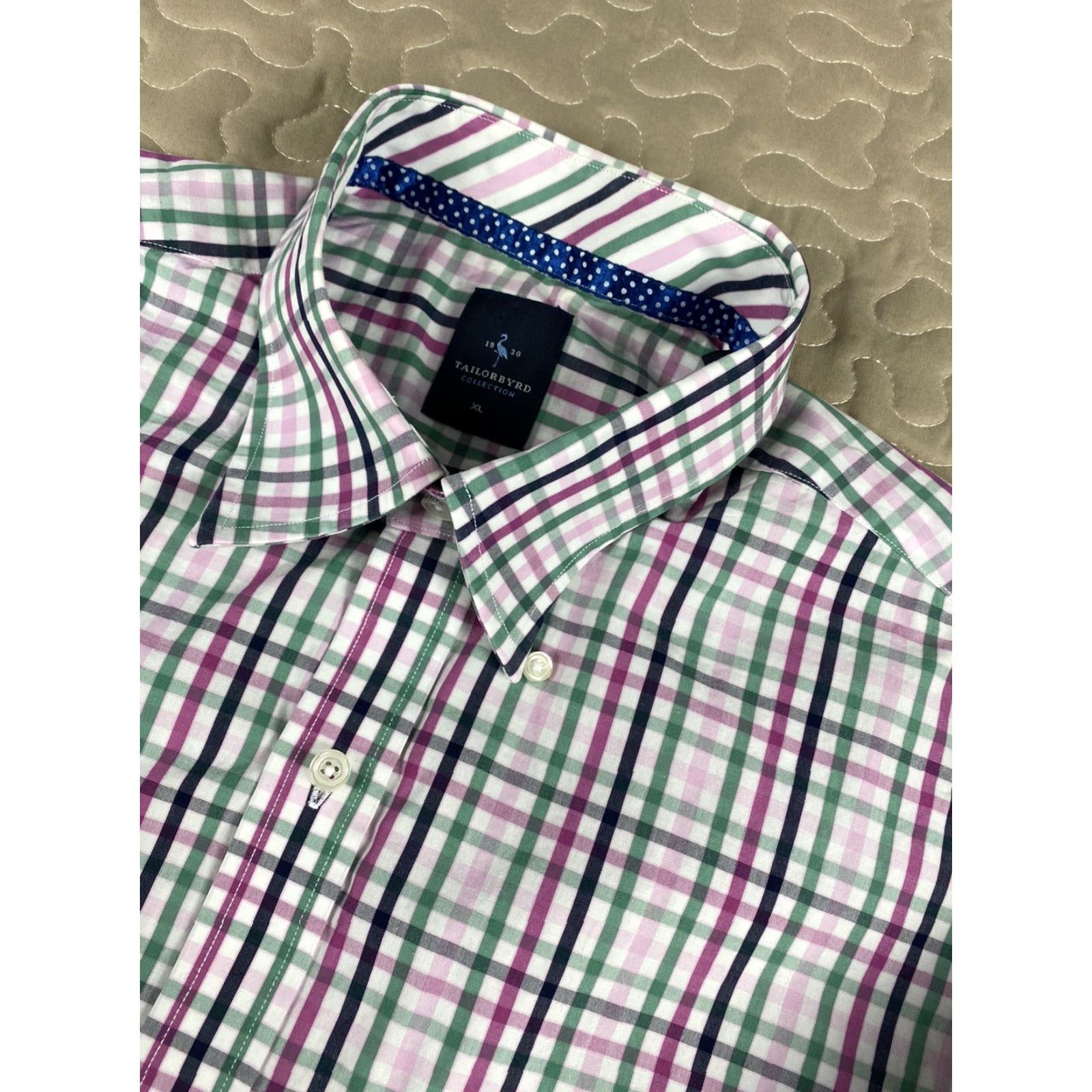 Tailorbyrd VINTAGE Tailorbyrd Button Down Dress Shirt Mens 2XL Green Pink Checkered Shirt Mens Buttons Down Long Sleeve Size 2XL Mens Size 48R - 3 Thumbnail