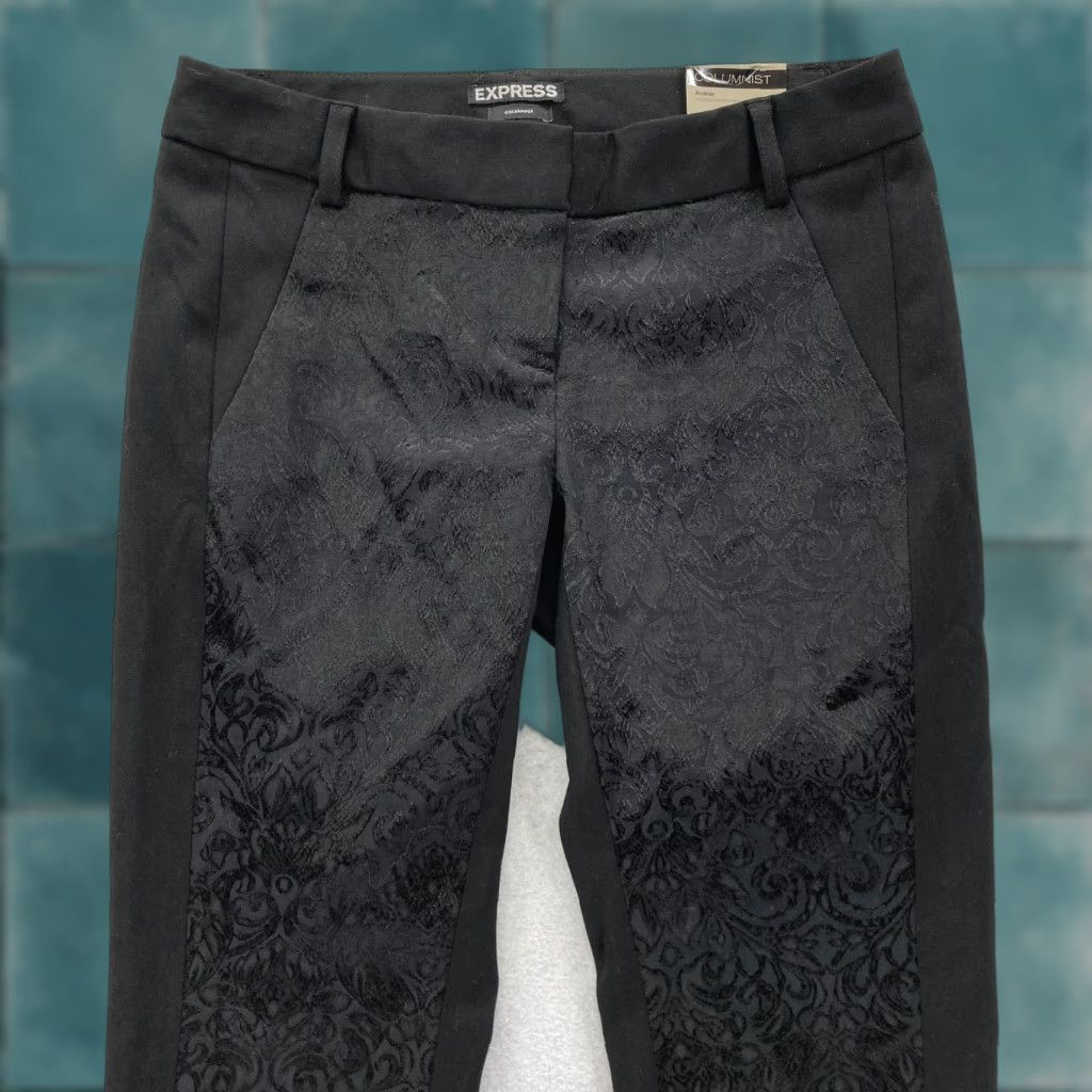 Express Express Columnist Ankle Pants Women's 00 Black Damask Stretch Career Office NWT Size 27" / US 4 / IT 40 - 1 Thumbnail