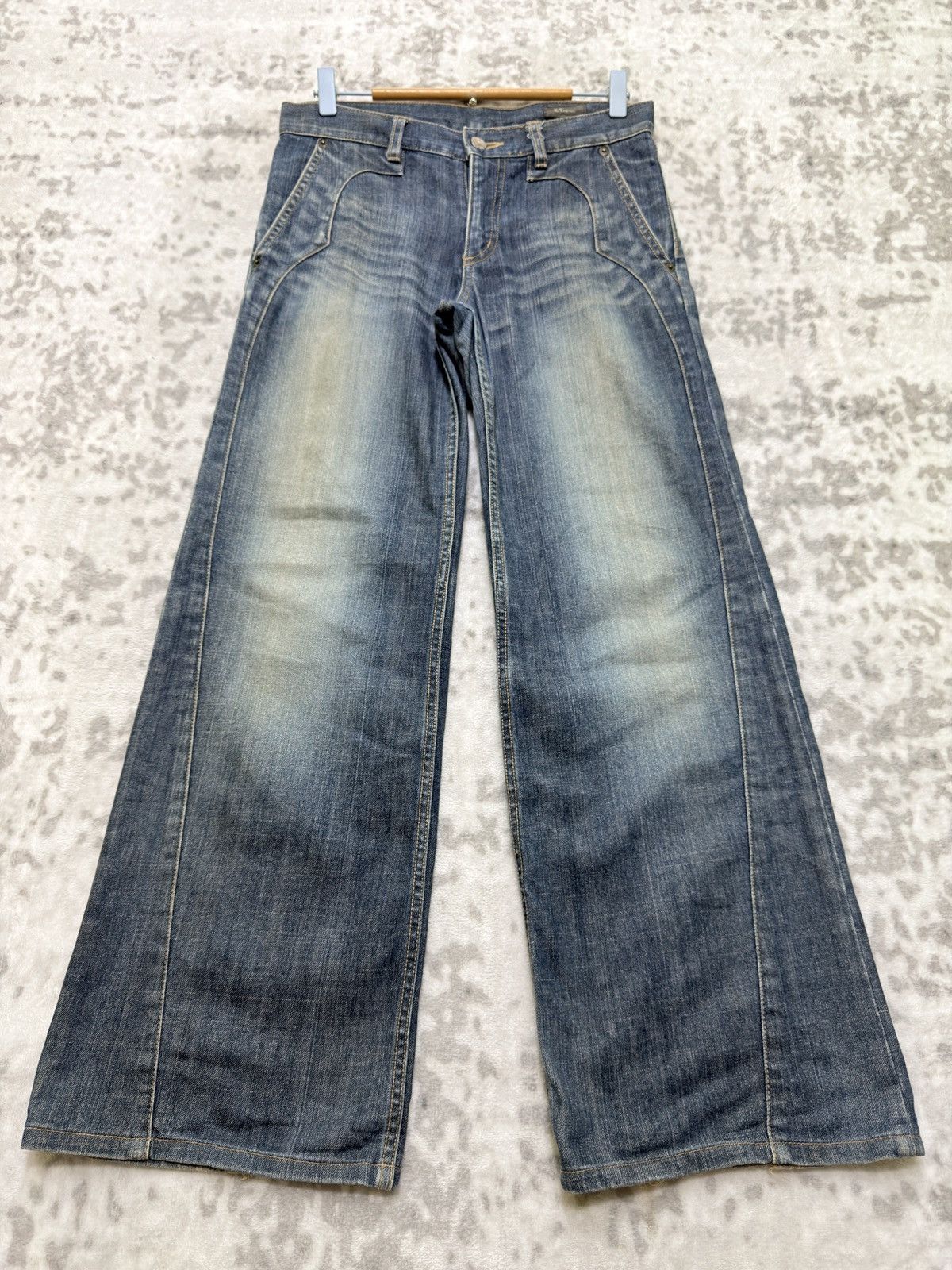 Japanese Brand Y2K Kiyoko Takase Flared Wide leg Panel Denim Jeans Size US 29 - 1 Thumbnail
