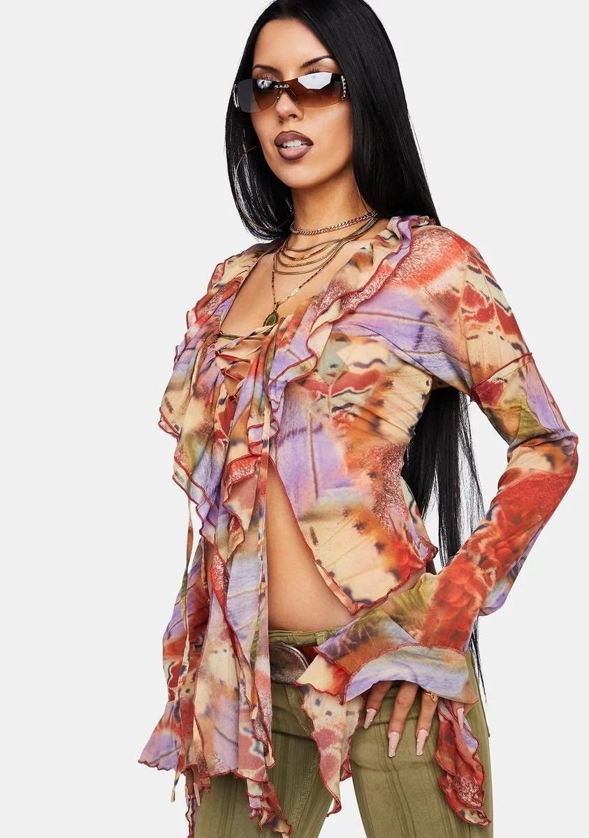 Jaded London Jaded London mesh blouse with lace up Vintage JPG Style Size XS / US 0-2 / IT 36-38 - 4 Thumbnail