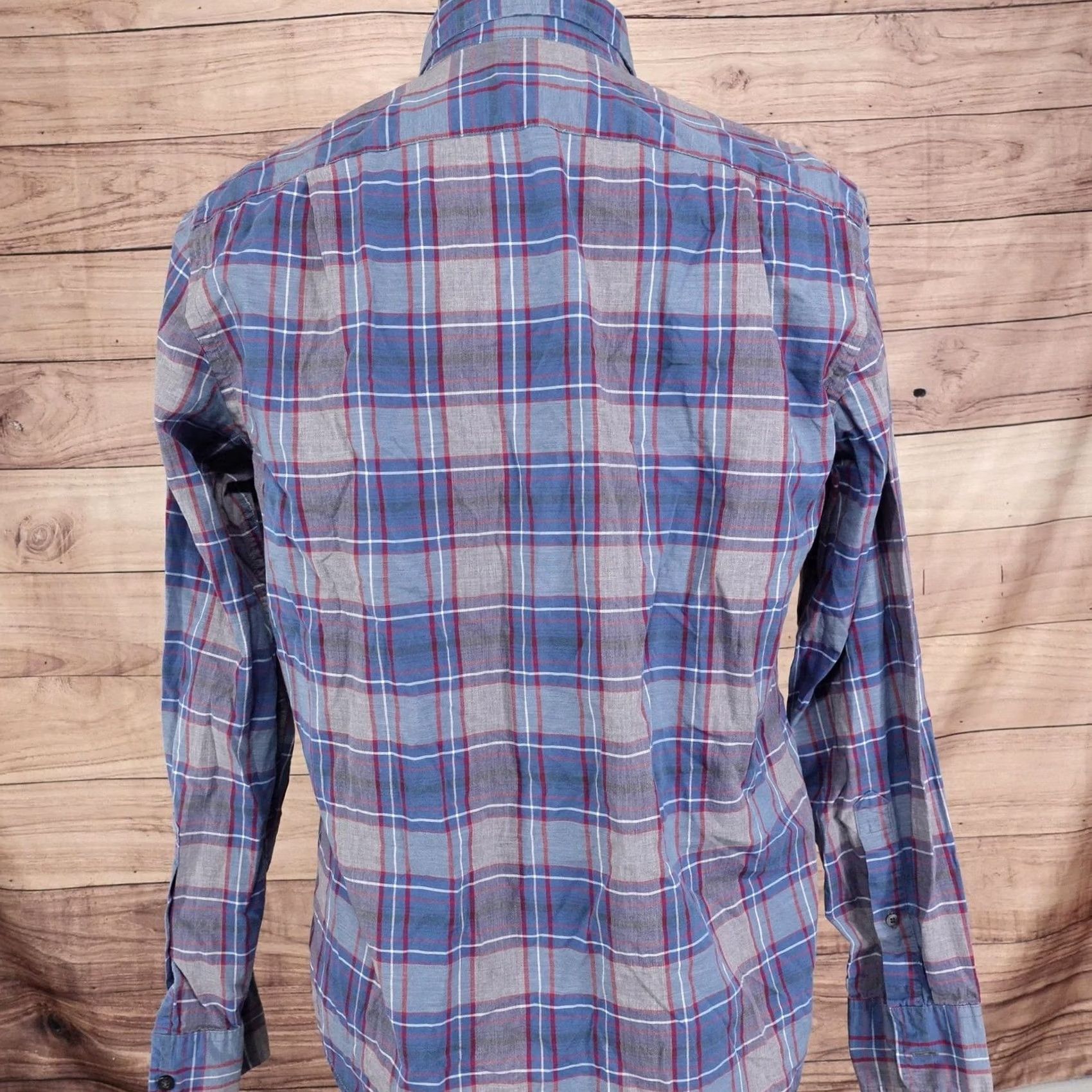 J.Crew J.CREW Shirt Mens Medium Blue Gray Plaid Button-Down Tailored Cotton Size US M / EU 48-50 / 2 - 4 Thumbnail