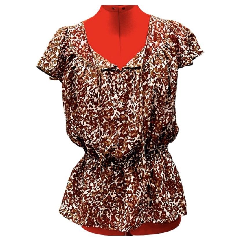 Apt. 9 Apt. 9 Boho Flutter Sleeve Blouse Medium Brown Abstract Top Size M / US 6-8 / IT 42-44 - 1 Thumbnail