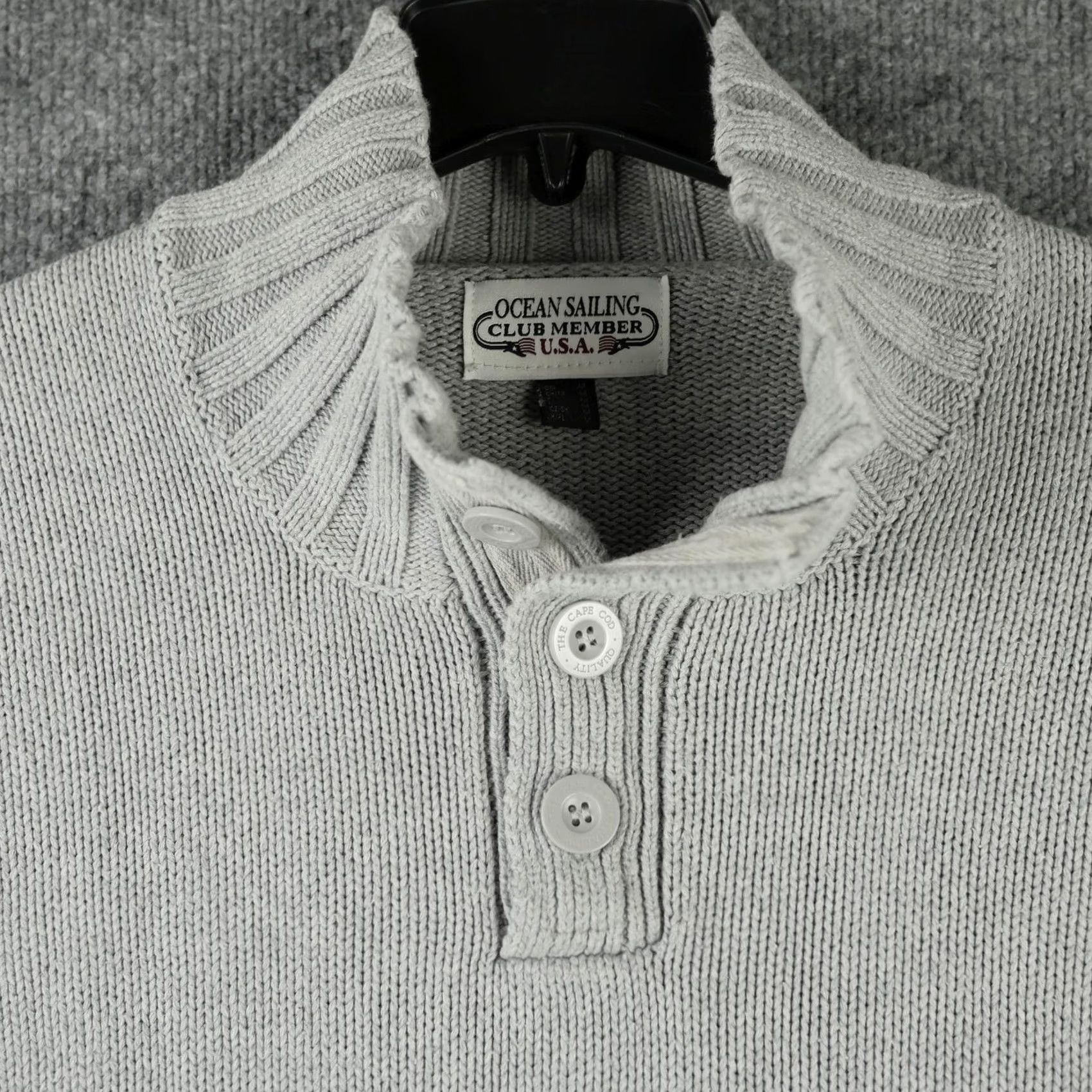 Vintage Ocean Sailing Club Member Mens Gray Cotton Knit Henley Mock Neck Sweater Medium Size US M / EU 48-50 / 2 - 2 Thumbnail