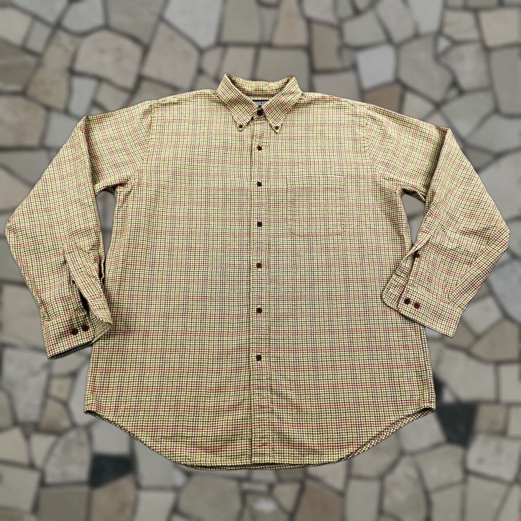Lands' End VINTAGE Lands' End Shirt Mens Large Beige Houndstooth Plaid Flannel Button-Up Casual Mens Size US L / EU 52-54 / 3 - 1 Thumbnail