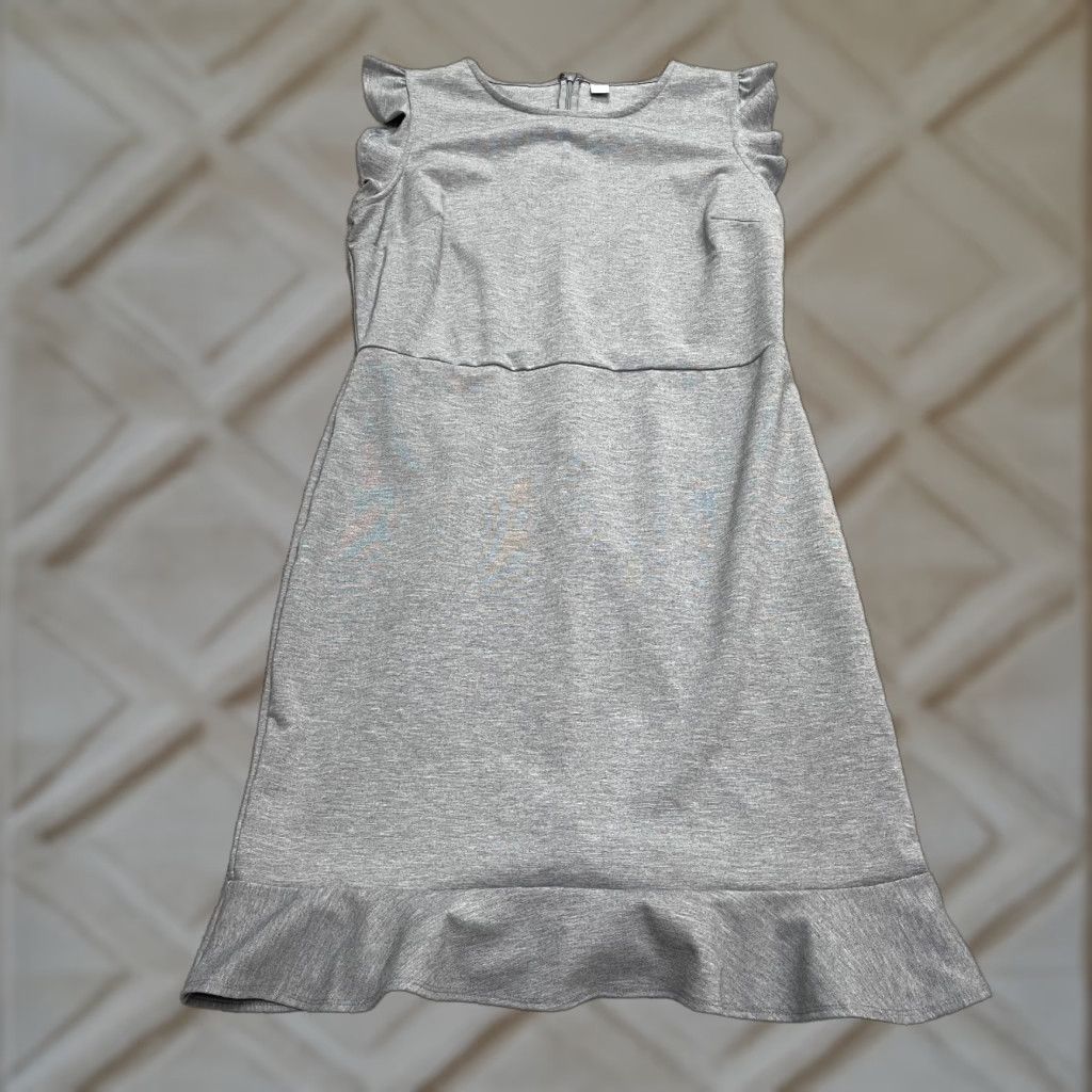 Old Navy Old Navy Dress Womens L Gray Ponte Knit Flutter Ruffle Sleeve Midi Sheath Zip Solid Work Size L / US 10 / IT 46 - 1 Thumbnail