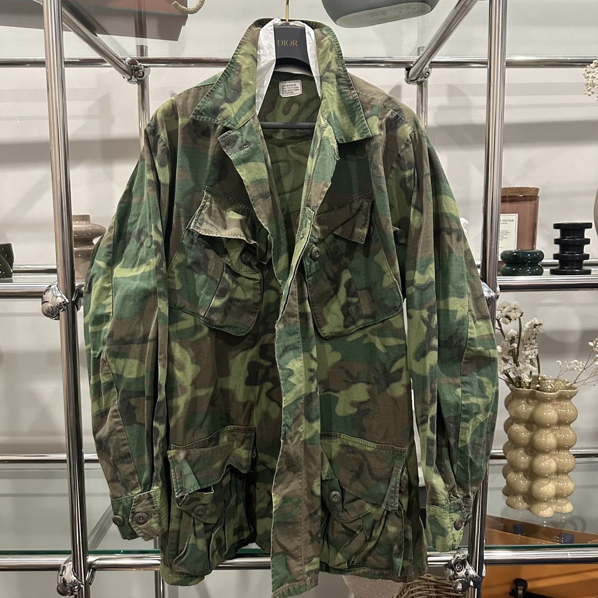 Vintage ORIGINAL 60s US MILITARY JUNGLE JACKET CAMOUFLAGE ERDL Size US L / EU 52-54 / 3 - 1 Thumbnail