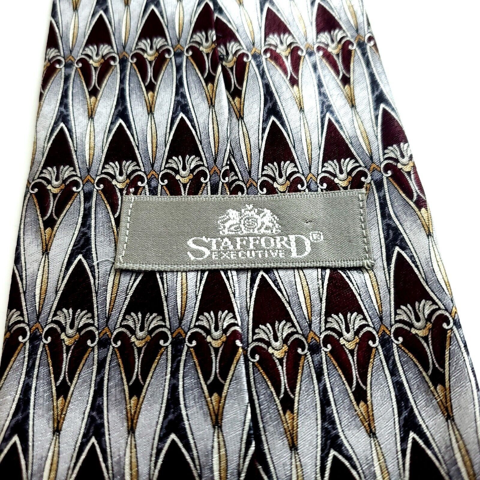 Stafford Stafford Executive Collection Gray Maroon Red Wide Silk Tie Size ONE SIZE - 3 Thumbnail